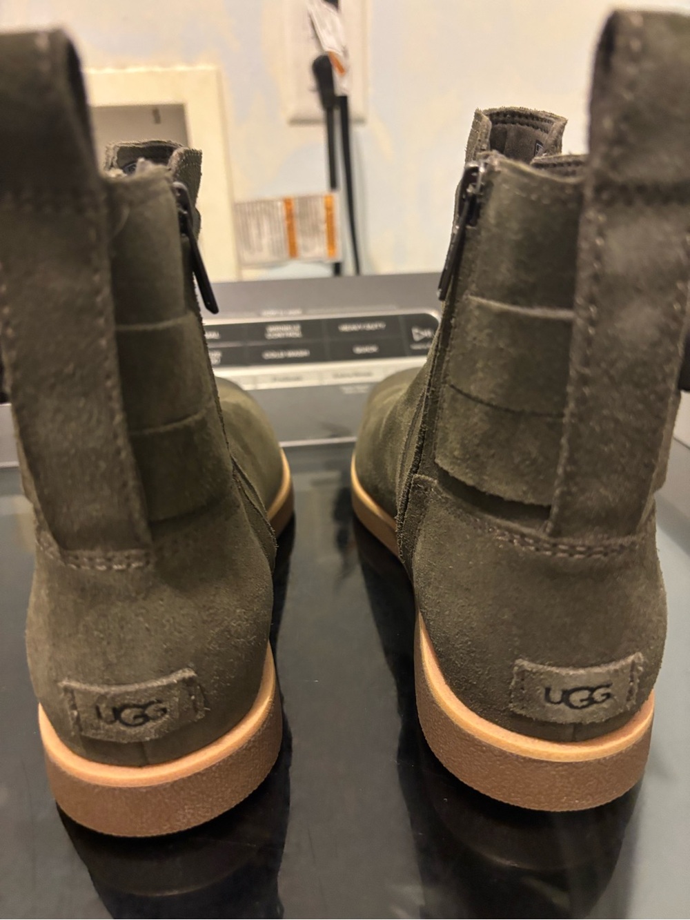 UGG Womens Olive Green Suede Zip-Back Ankle Boots